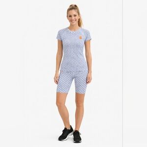 Rabbit Racing Kit 2 Piece Running Set Shirt And Bike Shorts Women's XS Blue‎ Tan